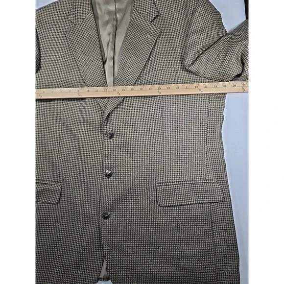 Lana Moda Mens Silk Wool Tan Black Houndstooth Blazer Sport Coat Suit Jacket 46L